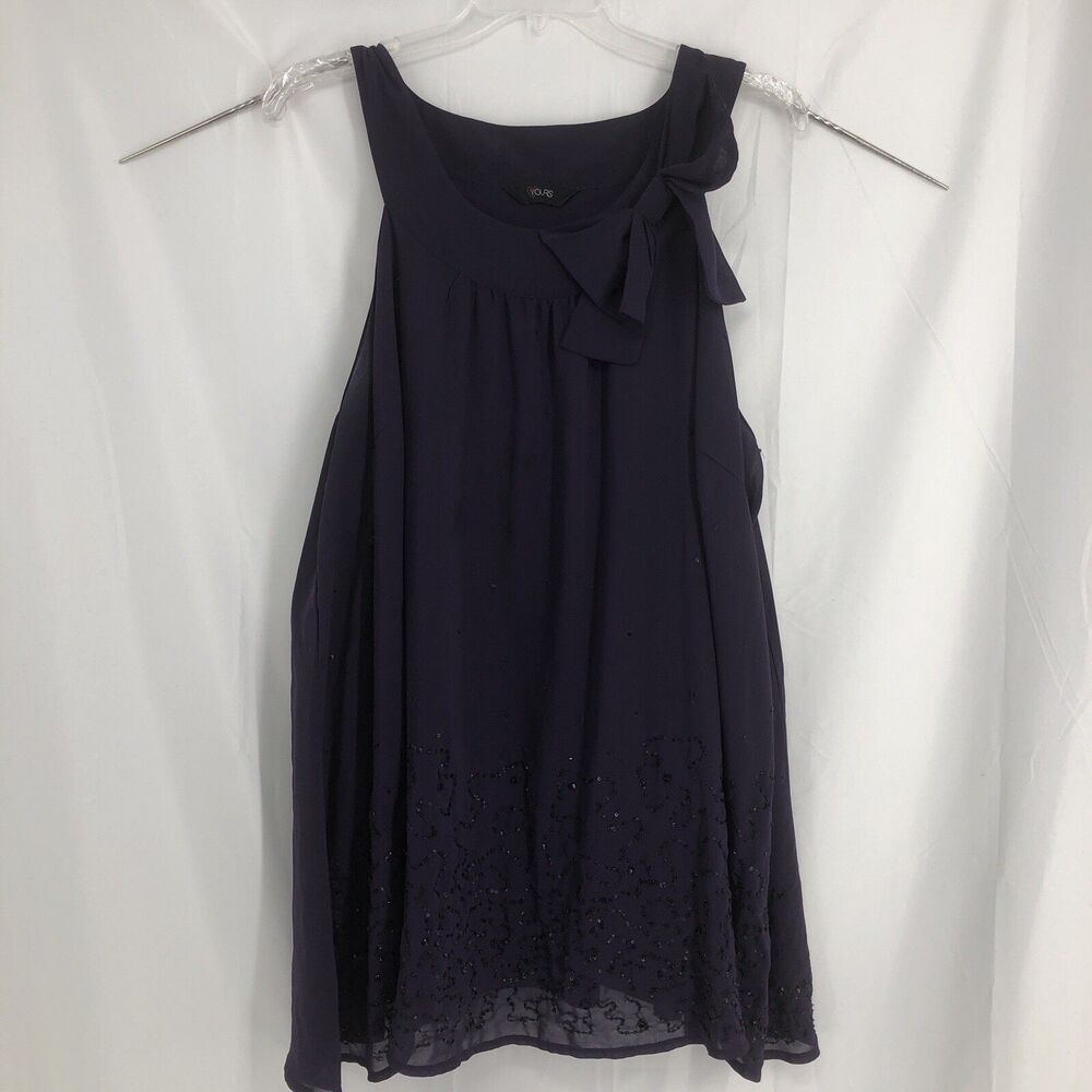 YOURS Women's Plum Size 30/32 Sheer Tank Lined Smocked Neck With Bow
